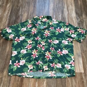 Men's Floral Green and Pink Button-Down Shirt